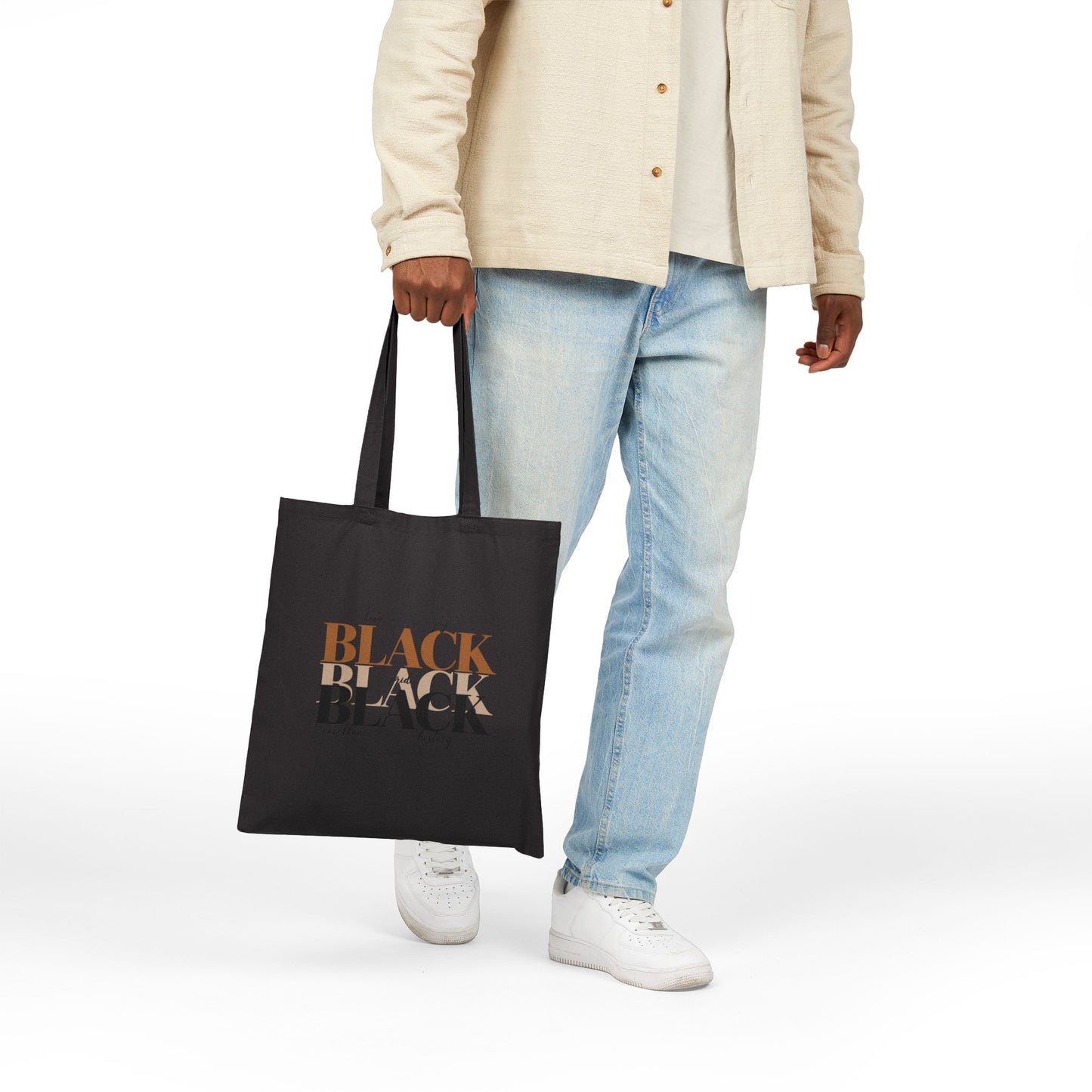 Canvas Tote Bag — Empowering Black Sister Art Print Tote (Afro Woman & "Black is Beautiful" Typography)
