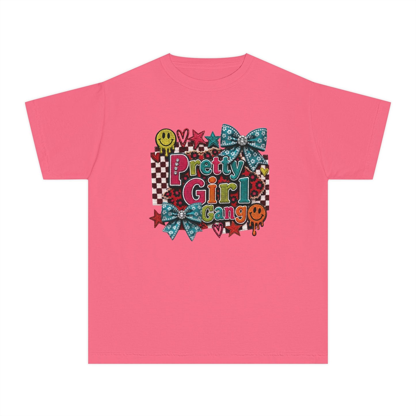 Pretty Girl Gang Youth Tee – Glitter Bows & Retro Stars Graphic