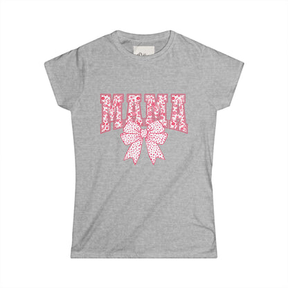 Mama Floral Bow Women's Tee — Pink Floral "MAMA" Graphic T-Shirt