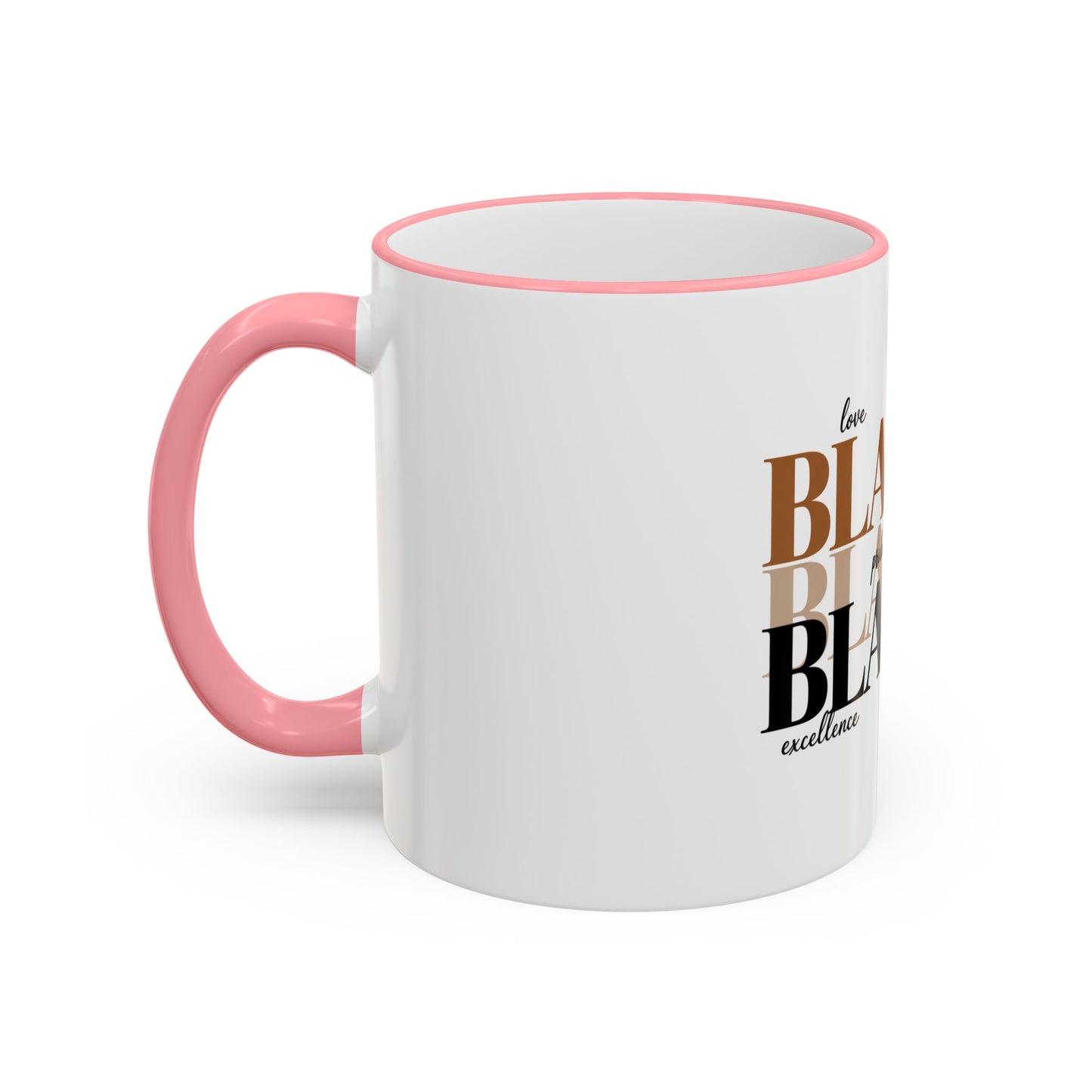 Black Pride Accent Rim Mug – "Black" Typography with Love • Joy • Excellence • History (11oz/15oz)