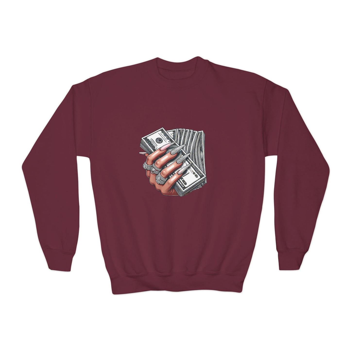 Youth Crewneck Sweatshirt — Graphic Money Hand Print