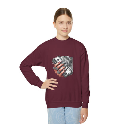 Youth Crewneck Sweatshirt — Graphic Money Hand Print