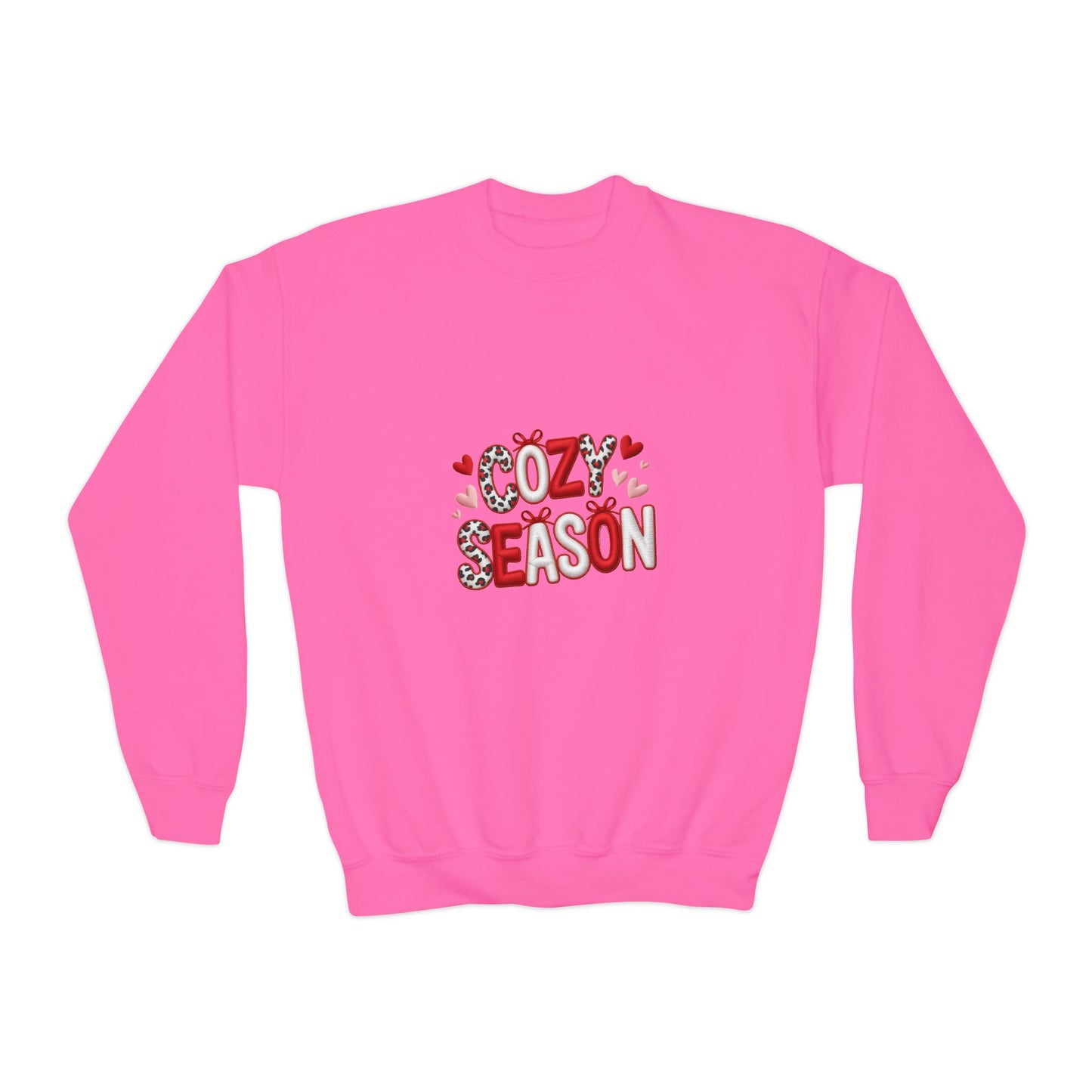 Cozy Season Youth Sweatshirt – Cute Heart & Leopard Crewneck
