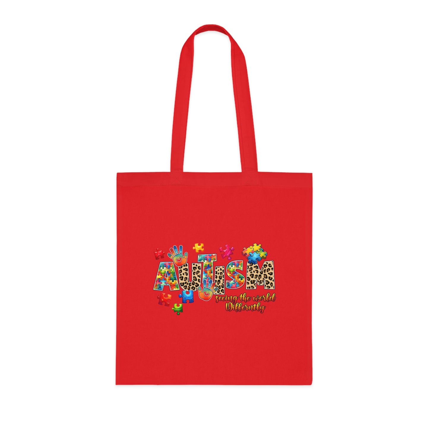 Autism Awareness Cotton Tote — "Autism: Different Not Less" Puzzle-Print Eco Bag