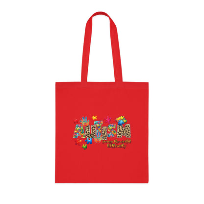 Autism Awareness Cotton Tote — "Autism: Different Not Less" Puzzle-Print Eco Bag