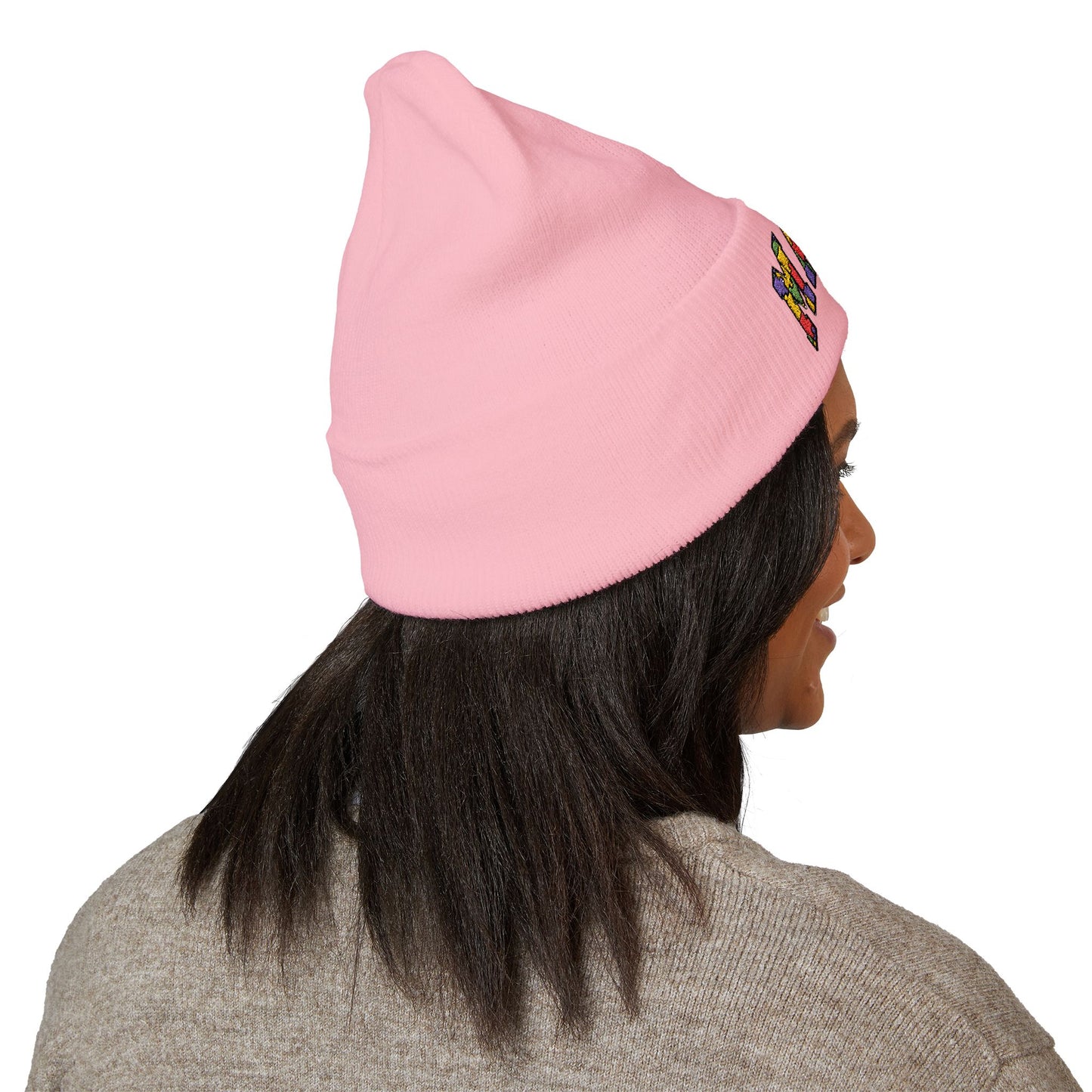 Mama Floral Embroidered Cuffed Beanie — Cozy Knit Mom Hat
