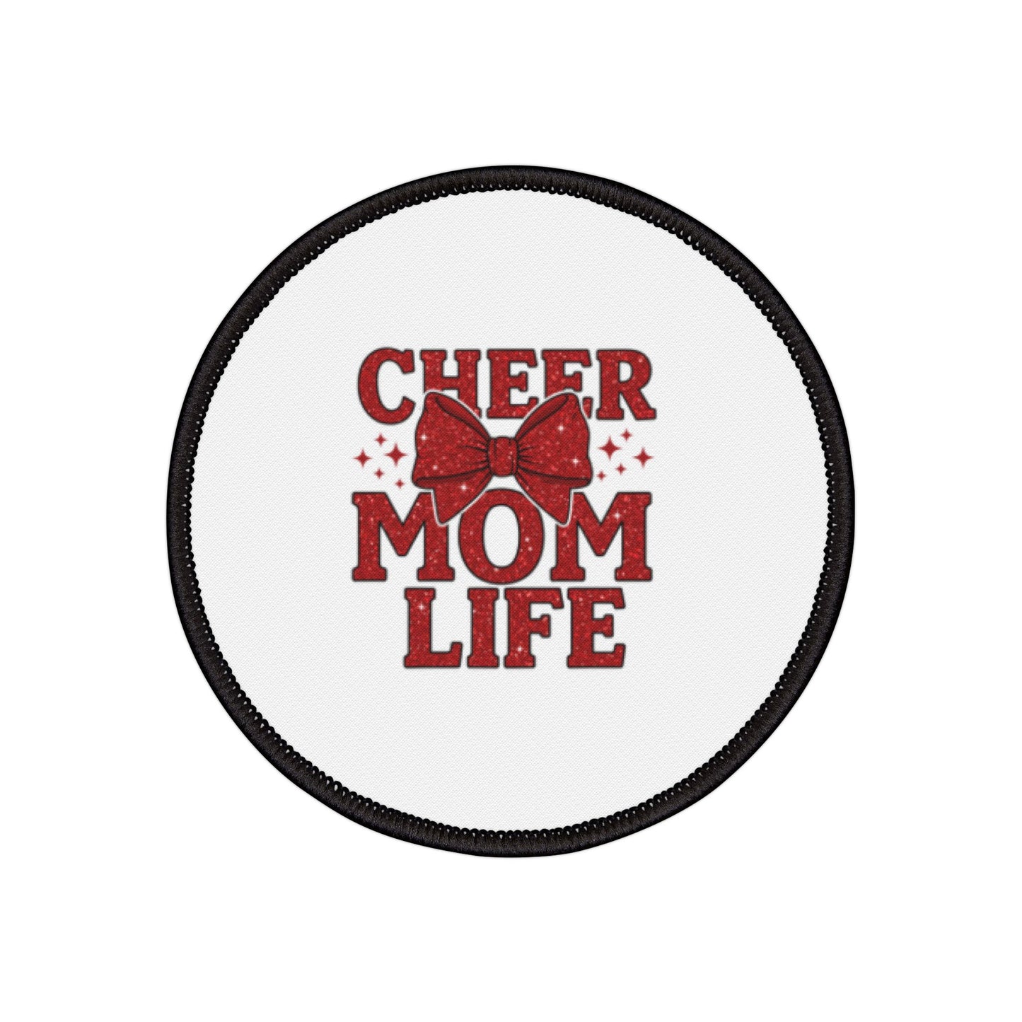 Cheer Mom Life Iron-On Patch — Red Cheerleading Bow Patch