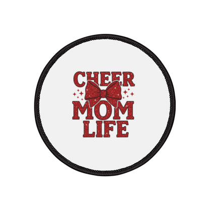 Cheer Mom Life Iron-On Patch — Red Cheerleading Bow Patch