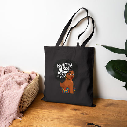 Tote Bag — "Beautiful Blessed Woman of God" Afro Queen Canvas Tote