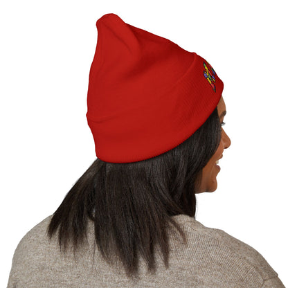 Mama Floral Embroidered Cuffed Beanie — Cozy Knit Mom Hat