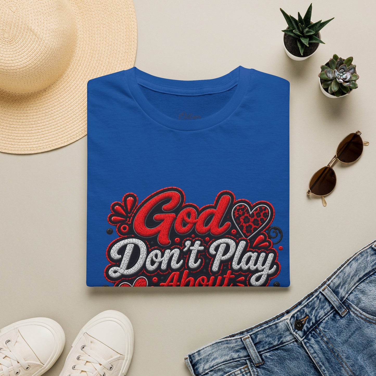 T-Shirt — "God Don’t Play About Me" Bold Script Christian Graphic Tee
