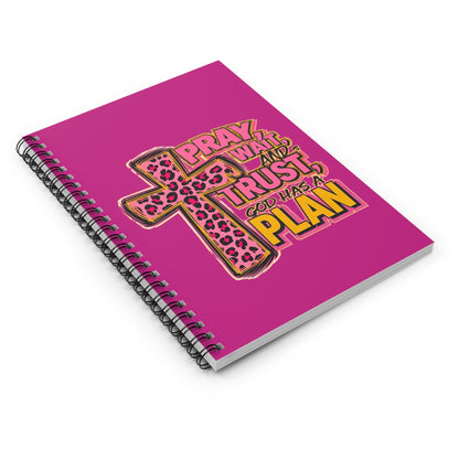 Pray, Wait & Trust Spiral Notebook — Pink Leopard Cross Inspirational Journal