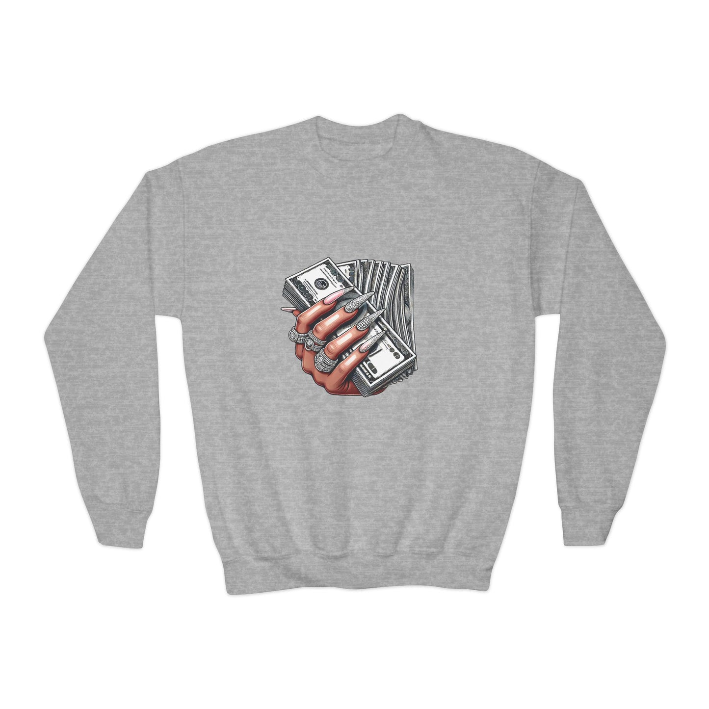 Youth Crewneck Sweatshirt — Graphic Money Hand Print
