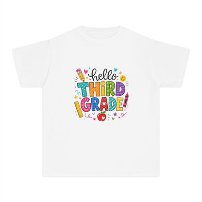 Hello Third Grade Youth Tee — Back-to-School Colorful Kids Shirt