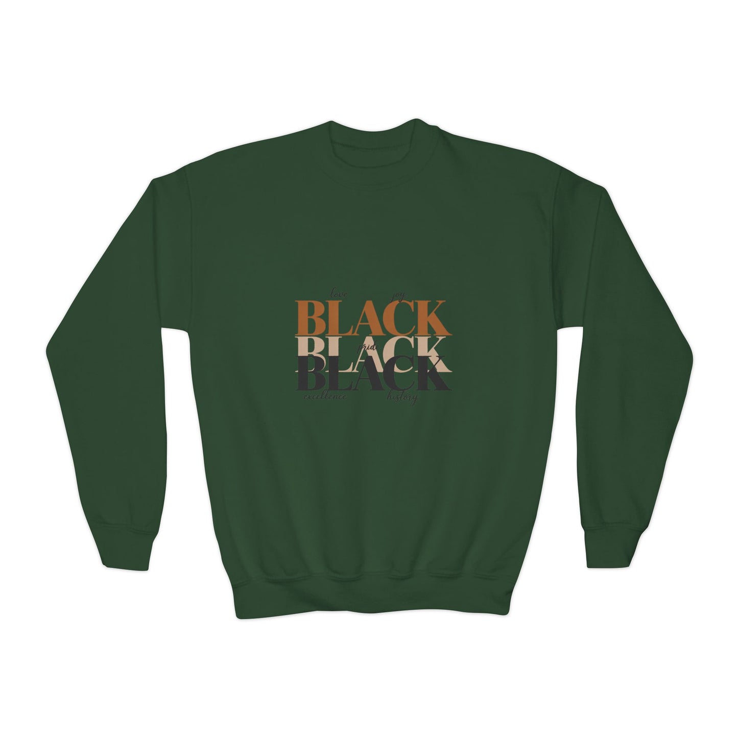Youth Crewneck Sweatshirt – "Black Is Beautiful" Retro Typography Kids Pullover