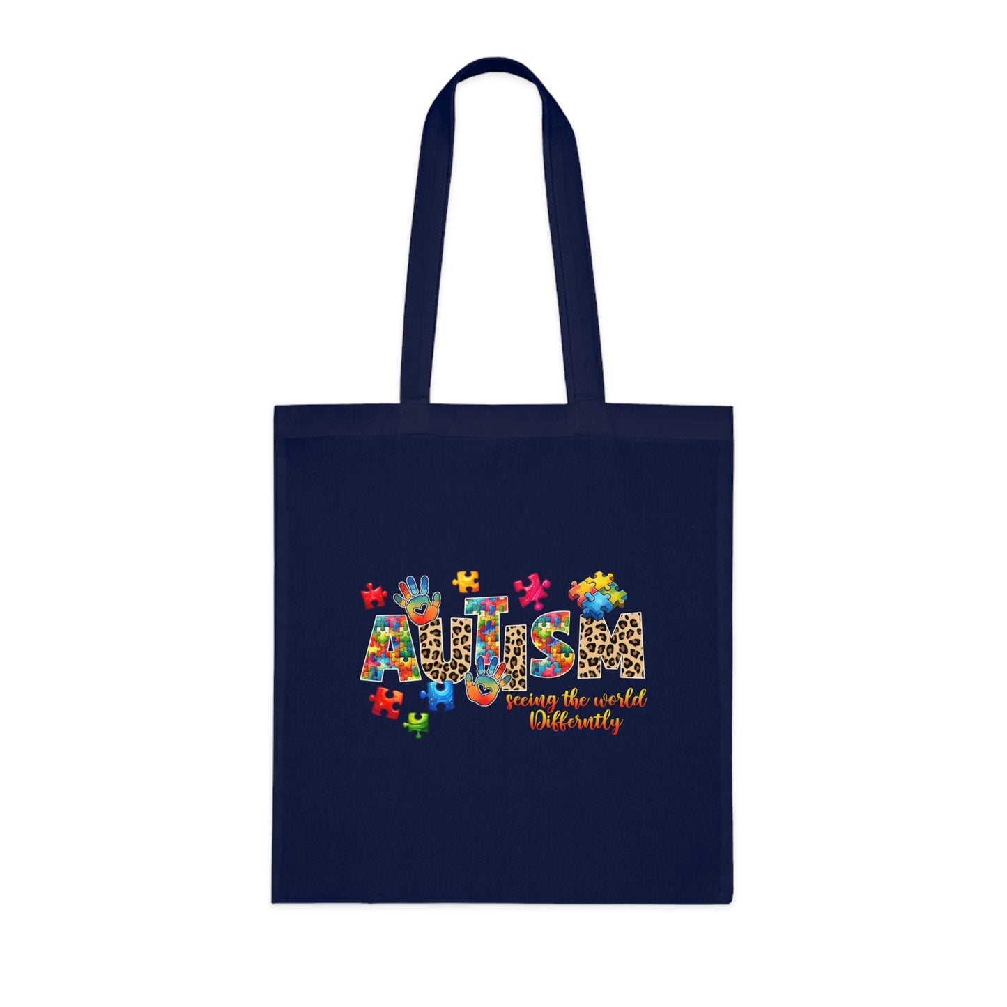 Autism Awareness Cotton Tote — "Autism: Different Not Less" Puzzle-Print Eco Bag