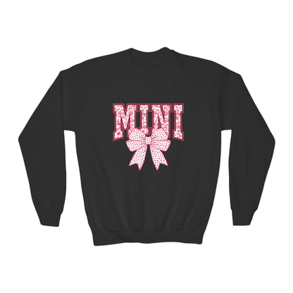 Youth Crewneck Sweatshirt — Pink Floral 'Mini' Bow Graphic