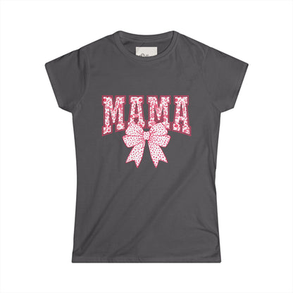 Mama Floral Bow Women's Tee — Pink Floral "MAMA" Graphic T-Shirt