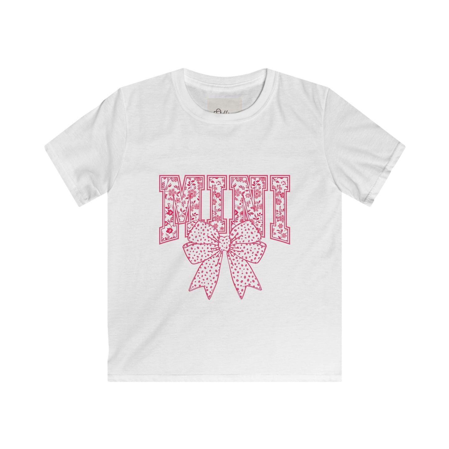 Kids Tee — 'Mini' Pink Floral Lettering with Polka Dot Bow