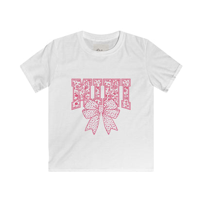Kids Tee — 'Mini' Pink Floral Lettering with Polka Dot Bow