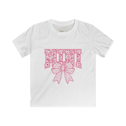 Kids Tee — 'Mini' Pink Floral Lettering with Polka Dot Bow