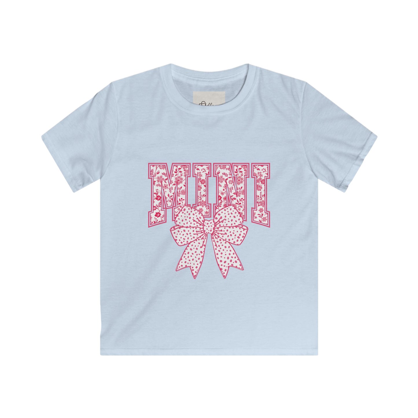 Kids Tee — 'Mini' Pink Floral Lettering with Polka Dot Bow
