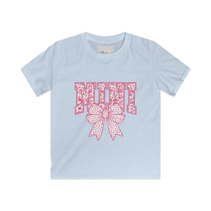 Kids Tee — 'Mini' Pink Floral Lettering with Polka Dot Bow
