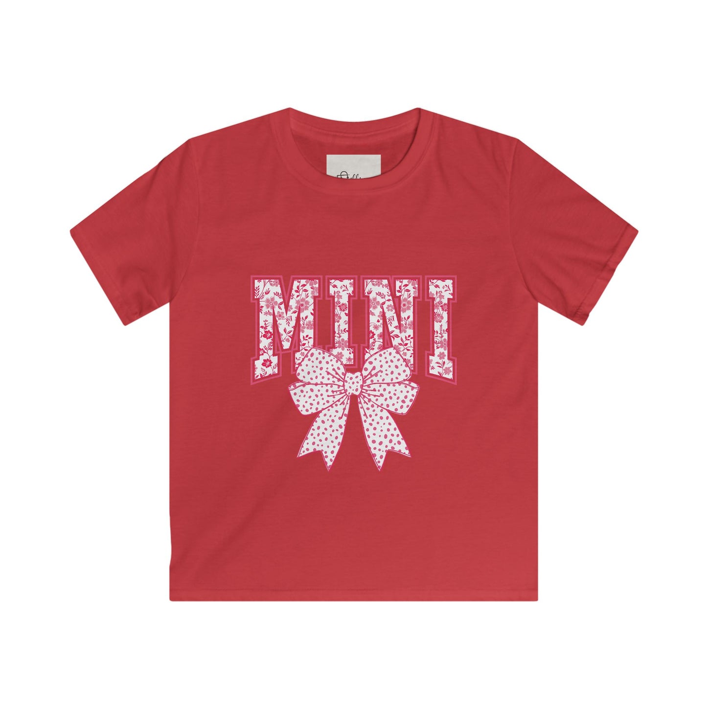Kids Tee — 'Mini' Pink Floral Lettering with Polka Dot Bow