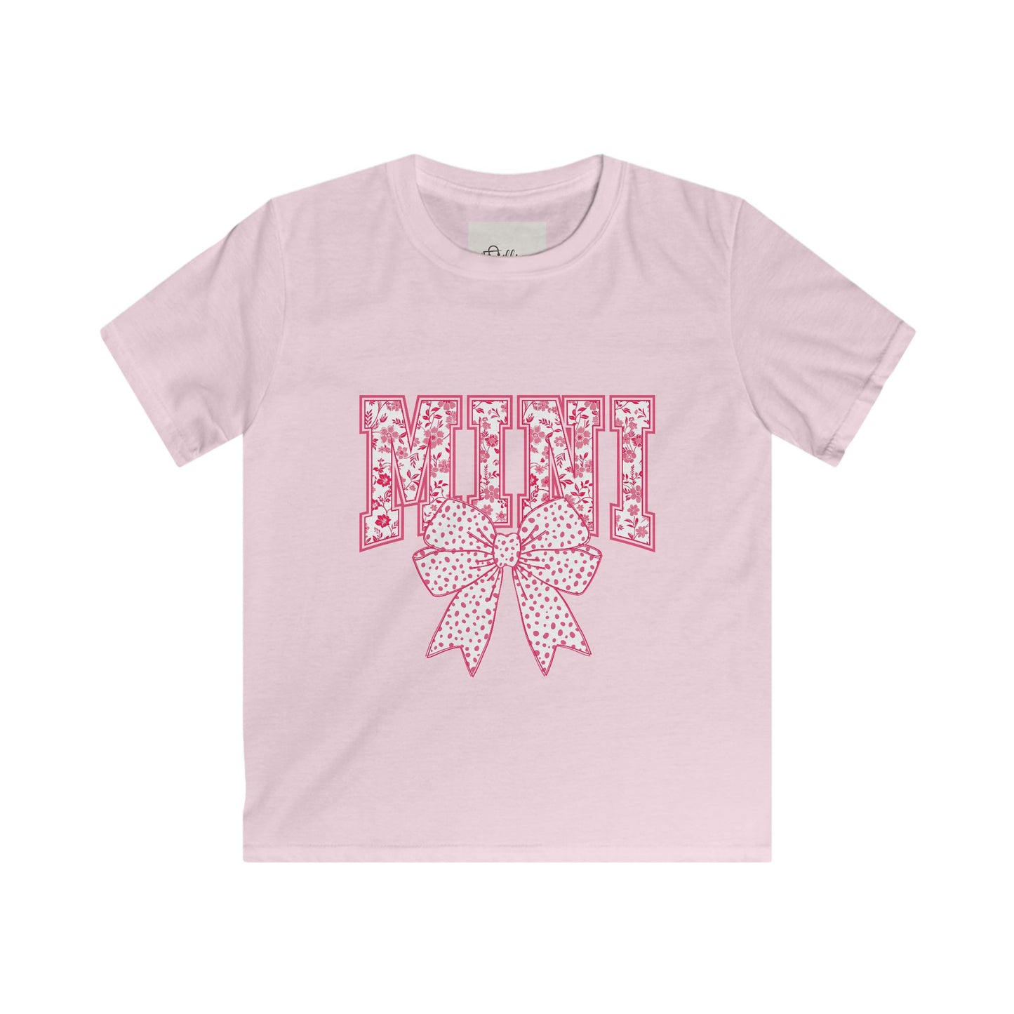 Kids Tee — 'Mini' Pink Floral Lettering with Polka Dot Bow