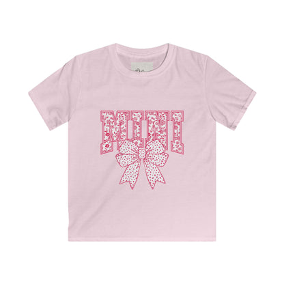Kids Tee — 'Mini' Pink Floral Lettering with Polka Dot Bow