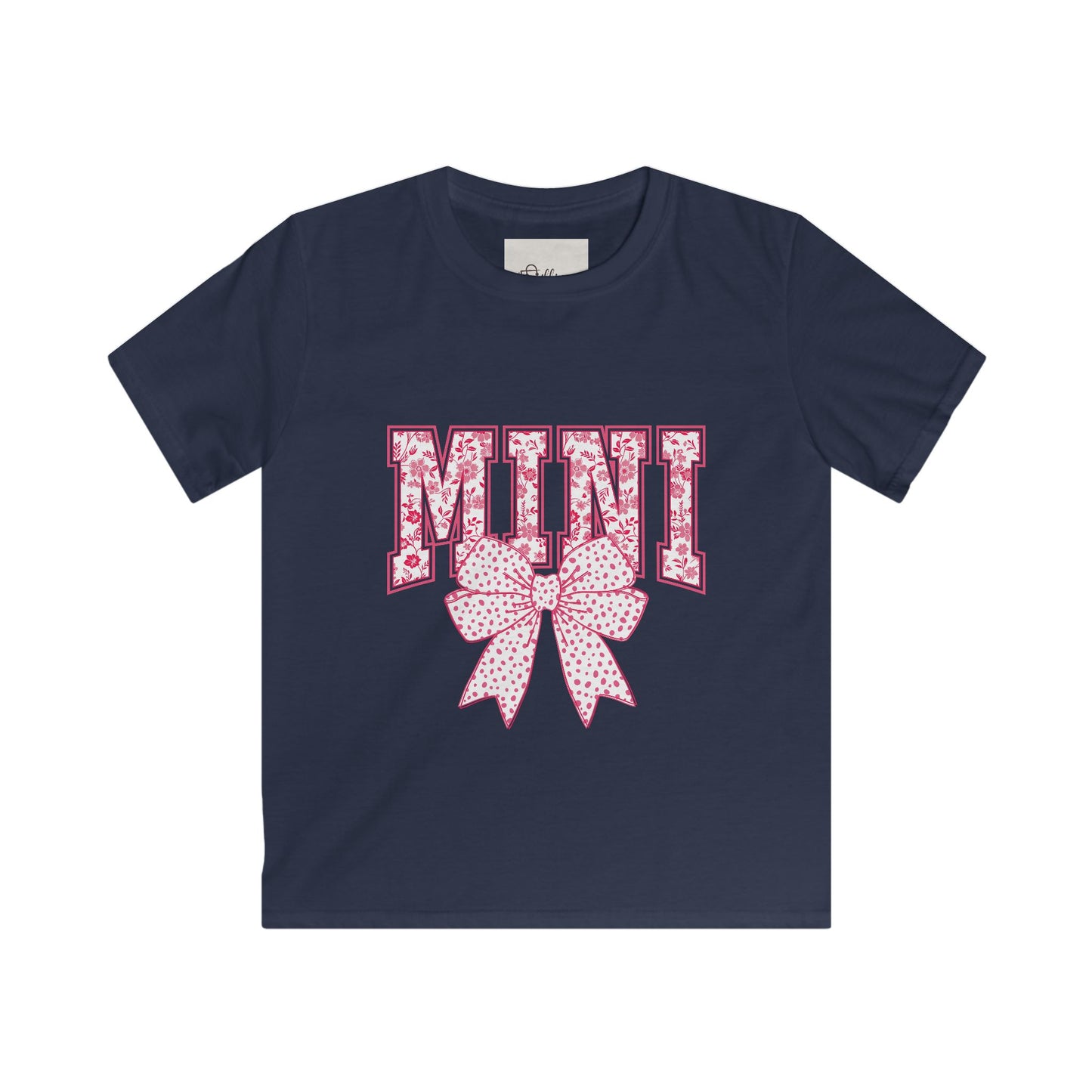 Kids Tee — 'Mini' Pink Floral Lettering with Polka Dot Bow
