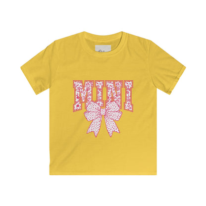 Kids Tee — 'Mini' Pink Floral Lettering with Polka Dot Bow
