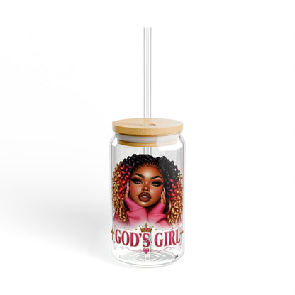 Sipper Glass — "God's Girl" Afrocentric 16oz Acrylic Tumbler with Straw