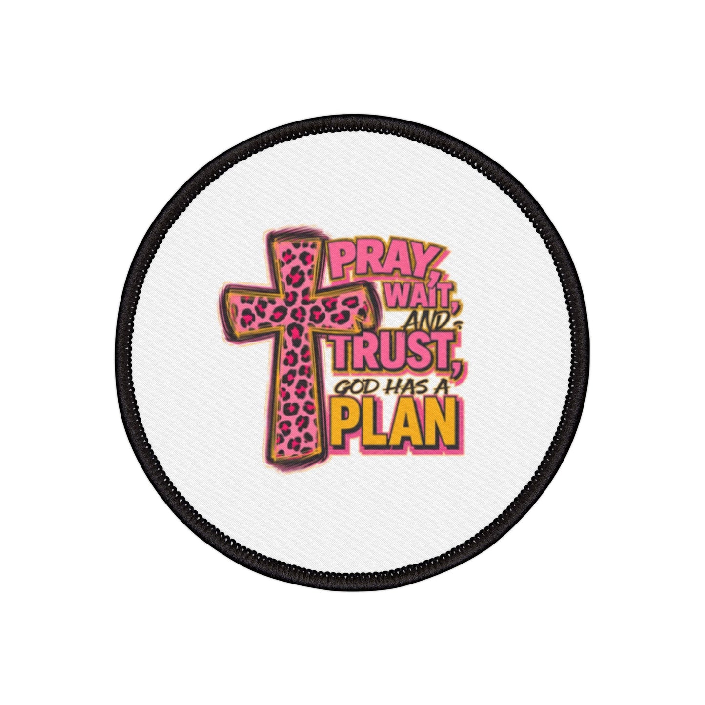 Iron-On Patch – 'Pray, Trust, Plan' Cross Patch (Faith-Inspired Patch)