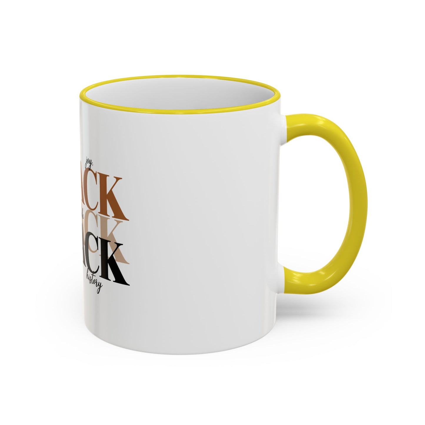 Black Pride Accent Rim Mug – "Black" Typography with Love • Joy • Excellence • History (11oz/15oz)