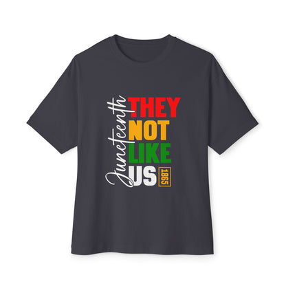 They Not Like Me Boxy Tee — Rasta Colors Vertical Text Graphic T-Shirt