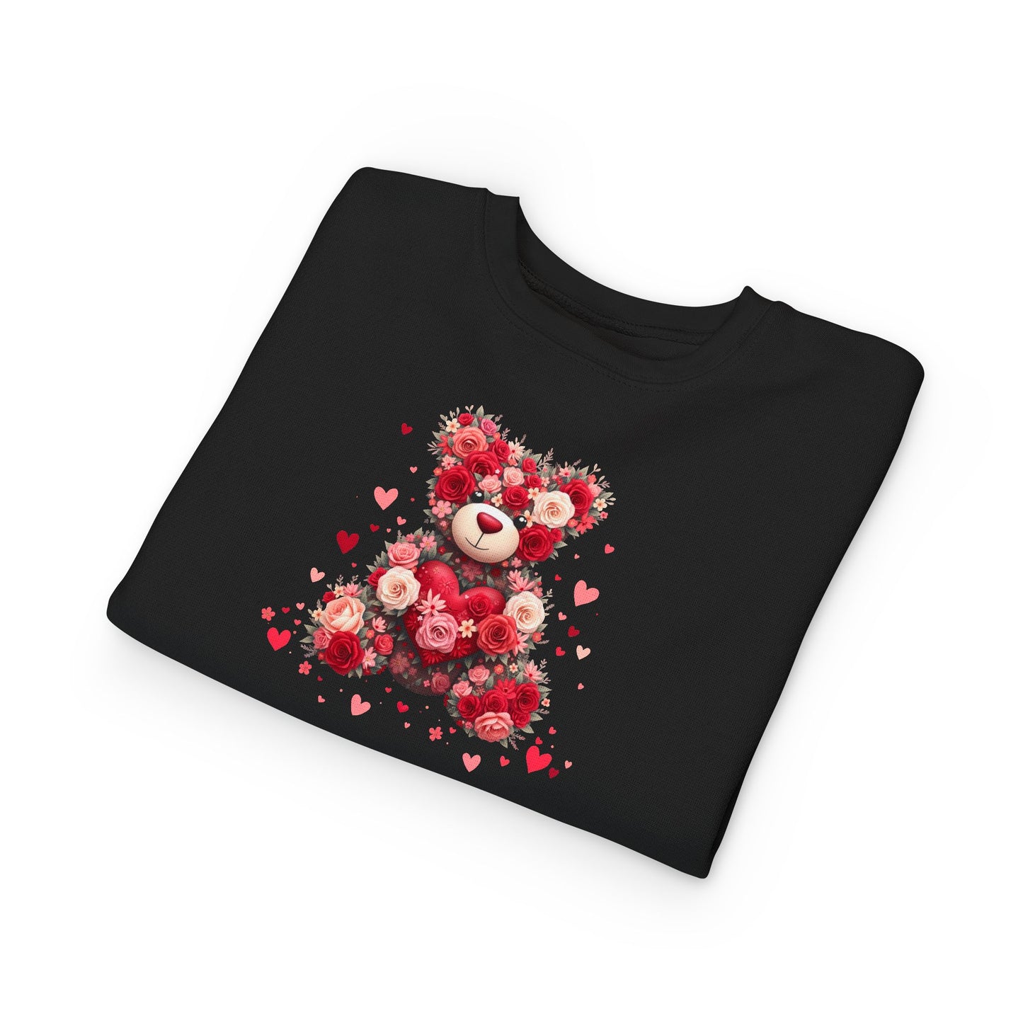 Toddler Sweatshirt — Floral Heart Teddy Bear Valentine Pullover