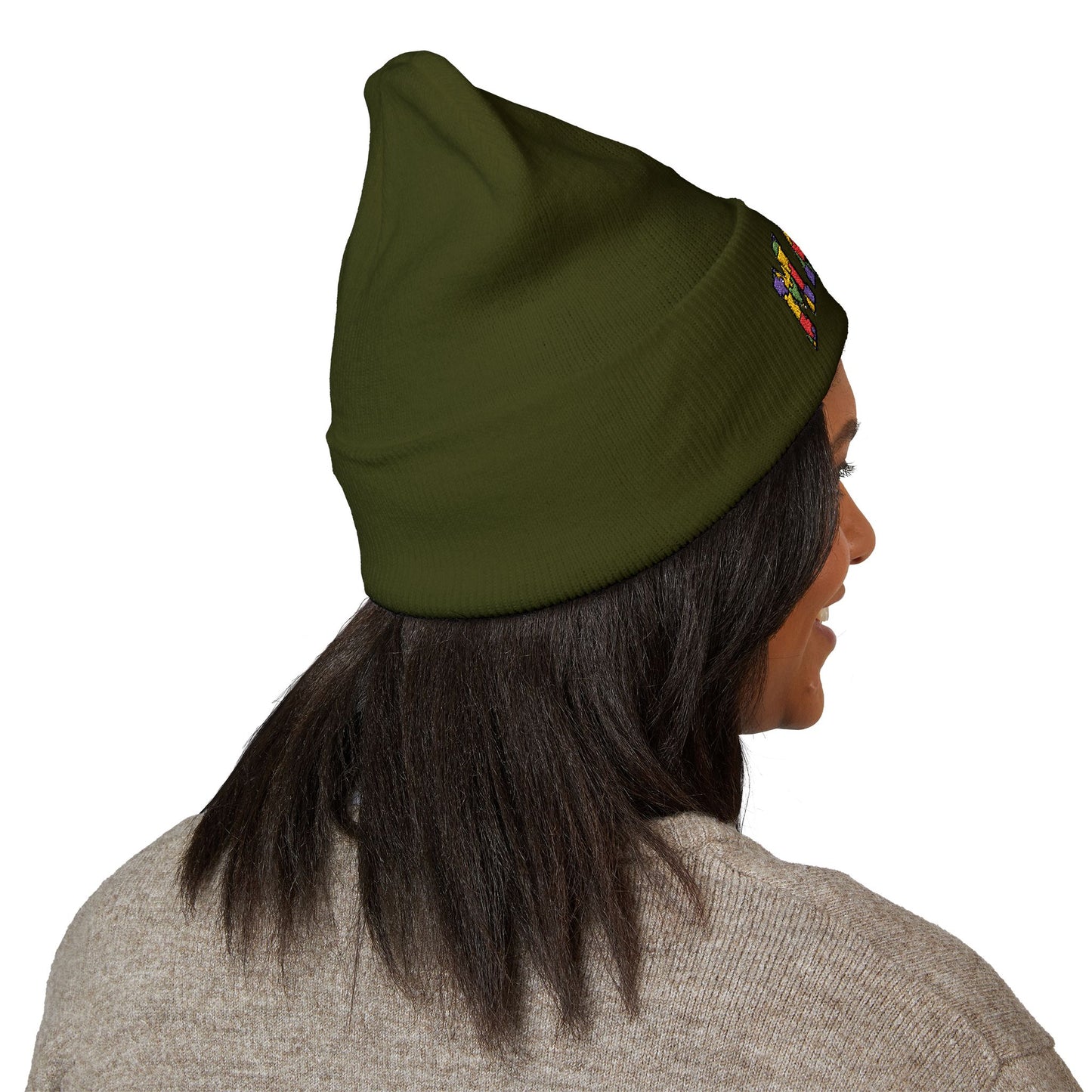 Mama Floral Embroidered Cuffed Beanie — Cozy Knit Mom Hat