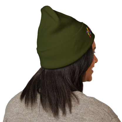 Mama Floral Embroidered Cuffed Beanie — Cozy Knit Mom Hat