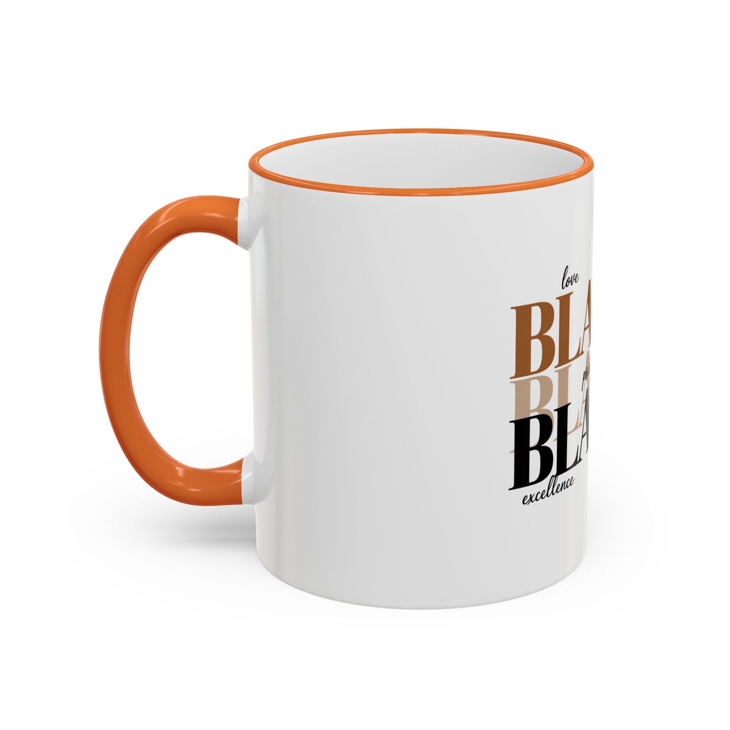 Black Pride Accent Rim Mug – "Black" Typography with Love • Joy • Excellence • History (11oz/15oz)