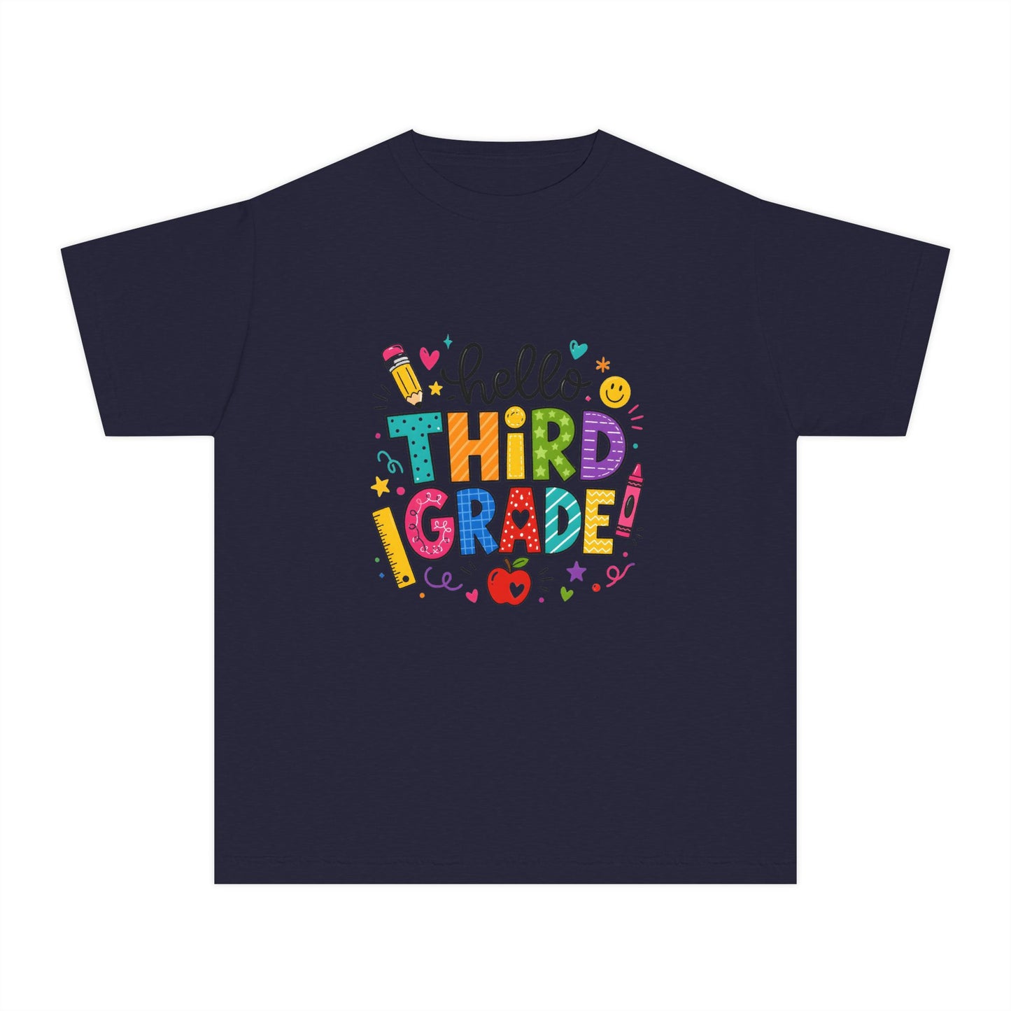 Hello Third Grade Youth Tee — Back-to-School Colorful Kids Shirt