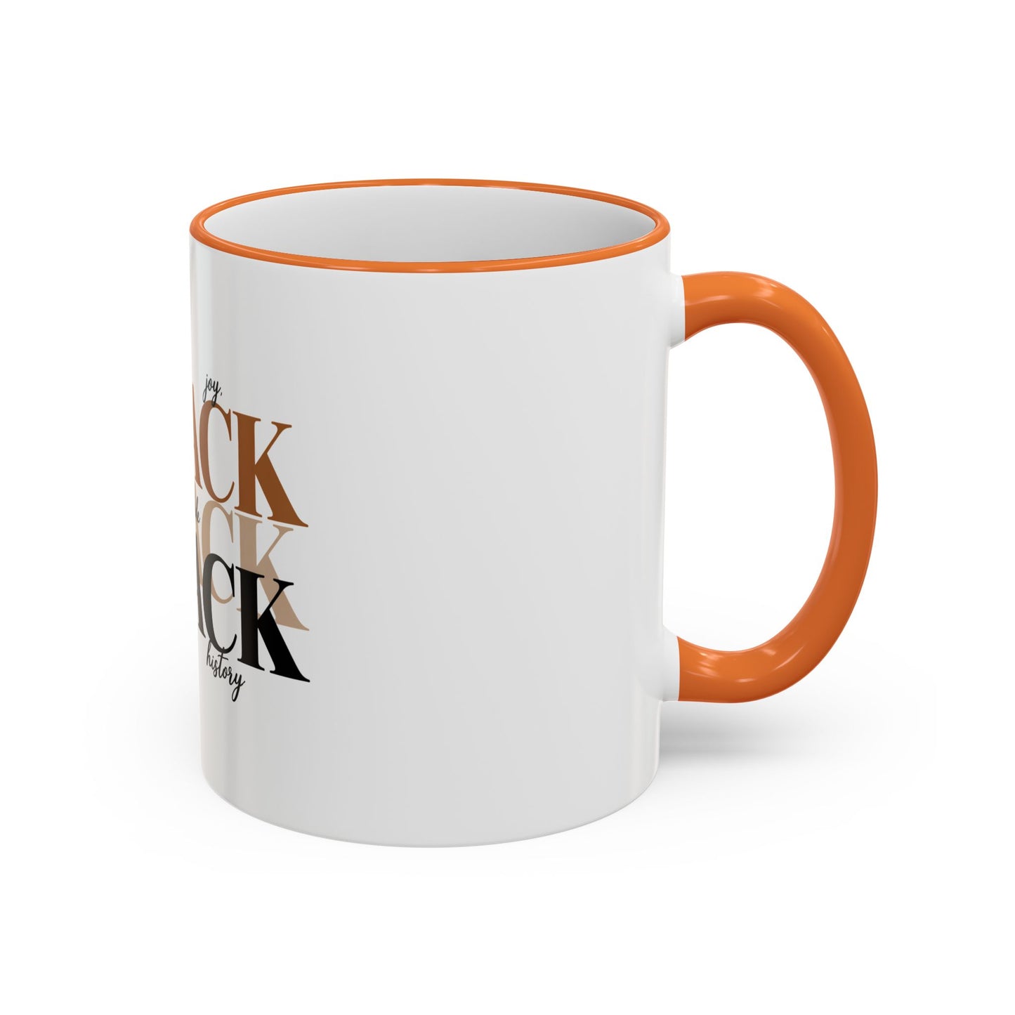 Black Pride Accent Rim Mug – "Black" Typography with Love • Joy • Excellence • History (11oz/15oz)