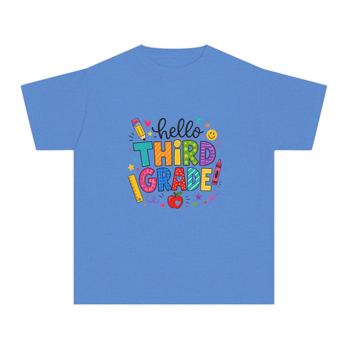 Hello Third Grade Youth Tee — Back-to-School Colorful Kids Shirt