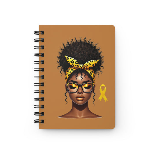 Spiral Journal — Afro Puff Woman with Leopard Headband & Yellow Ribbon