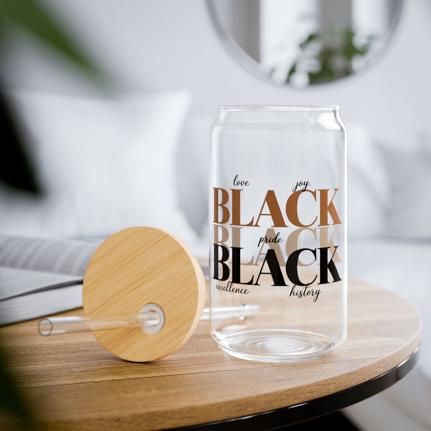 Black Is Beautiful 16oz Sipper Glass with Bamboo Lid
