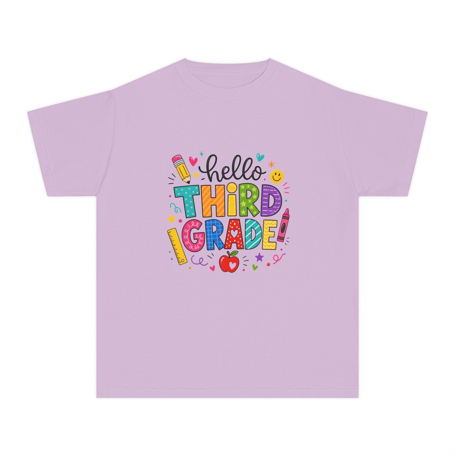 Hello Third Grade Youth Tee — Back-to-School Colorful Kids Shirt