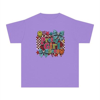 Pretty Girl Gang Youth Tee – Glitter Bows & Retro Stars Graphic