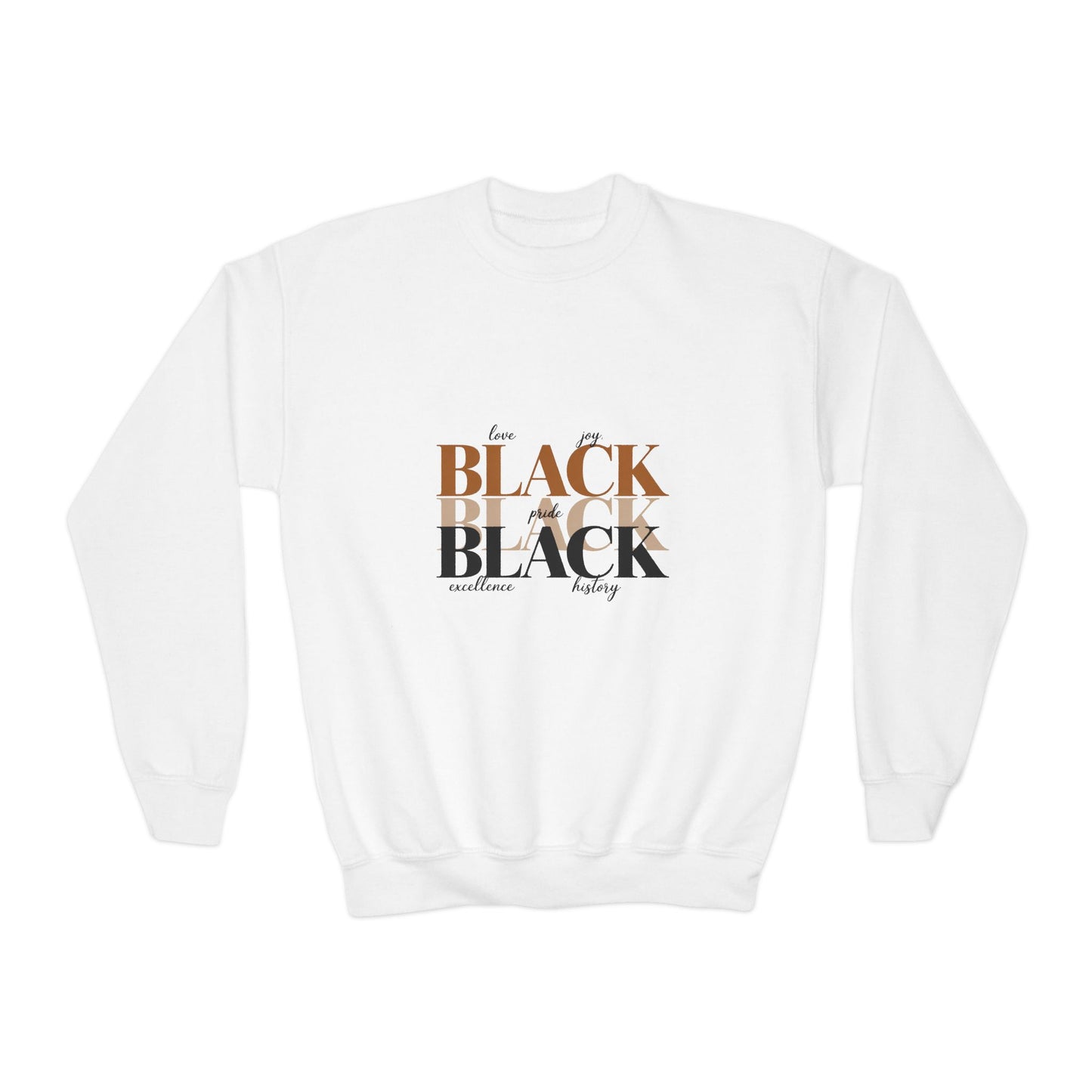 Youth Crewneck Sweatshirt – "Black Is Beautiful" Retro Typography Kids Pullover