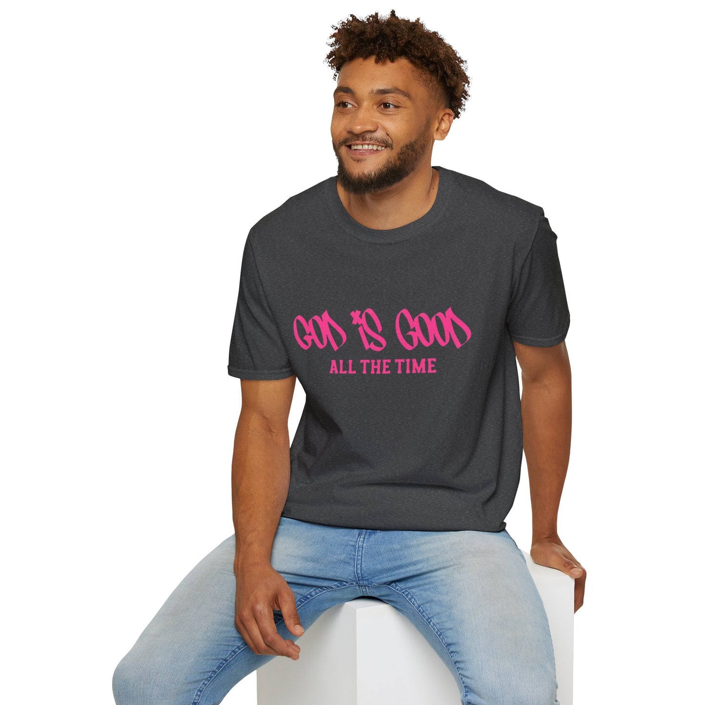 God Is Good All The Time T-Shirt — Faith-Based Christian Tee (Pink Script)