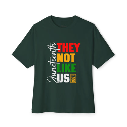 They Not Like Me Boxy Tee — Rasta Colors Vertical Text Graphic T-Shirt